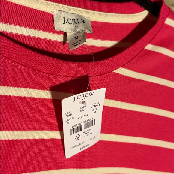 NWT J.Crew Pink Striped Long Sleeve Top Gold Button Nautical Size M - Picture 3 of 4
